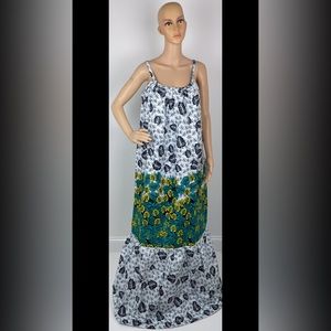 African Print Ankara Floral Print Sleeveless Maxi Dress